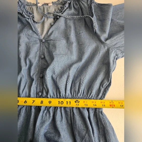 Lauren Conrad Blue Chambray Ruffled Long Sleeve Dress Size L - Picture 10 of 12